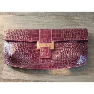Zenith Crocodile Leather Deep Red Burgundy Vintage Clutch Crossbody No Chain